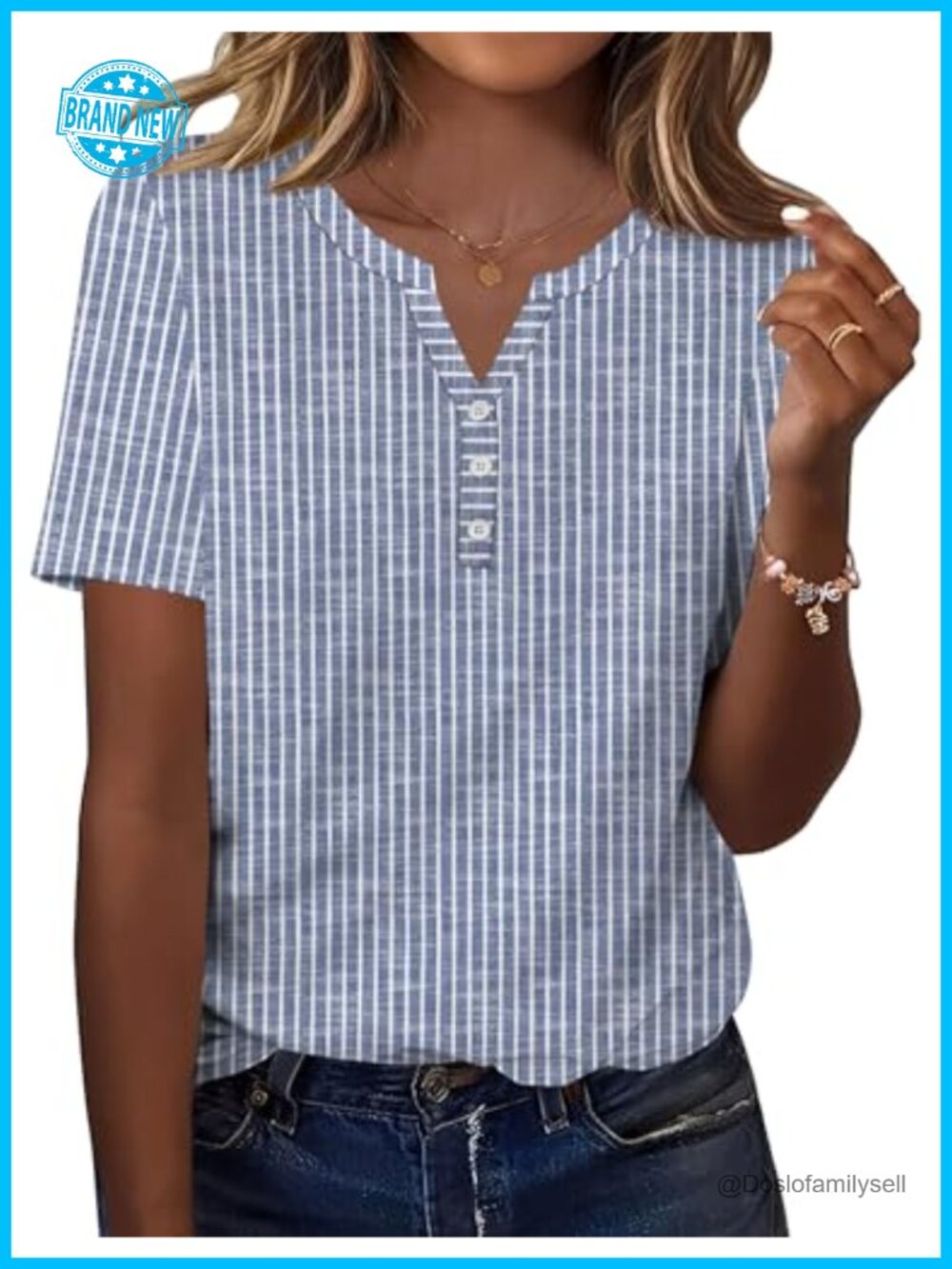Women's Short Sleeve V Neck Button Blouse Dressy Casual Summer Top